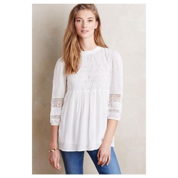 One September Meda Lace Top Womens Small Ivory Babydoll Swiss Dot Boho Anthro - Picture 1 of 10
